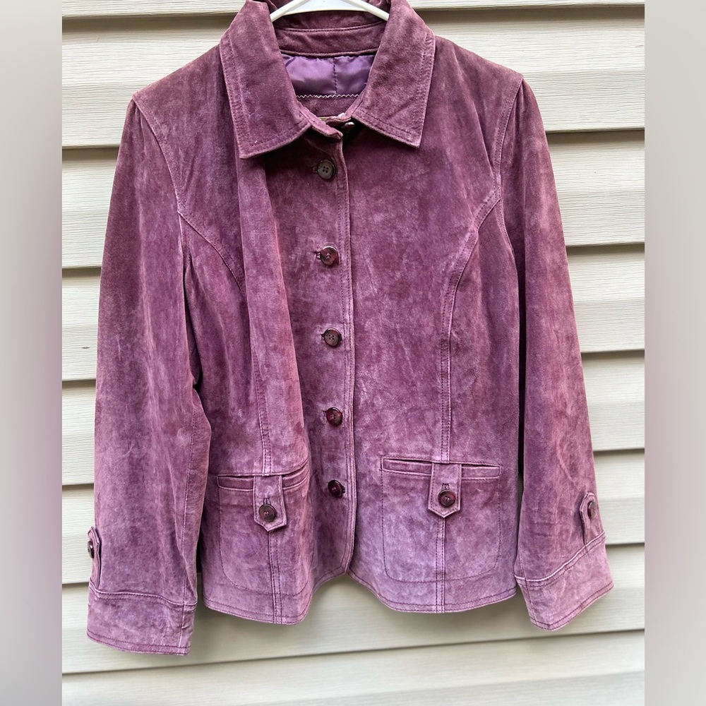 I.E. Relaxed PL Vintage Y2K iced plum Leather blazer jacket suede boho chic